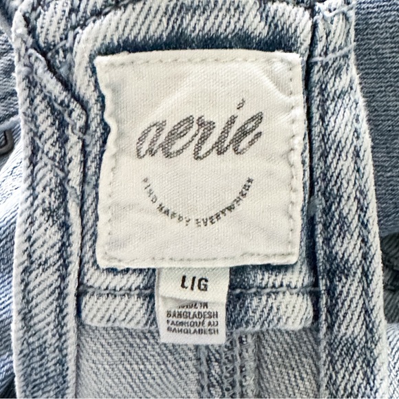 Aerie•Upcycled•Lightwash Denim Shortalls•Stretchy•Dolphin Raw Hem•One of a Kind - Picture 5 of 13